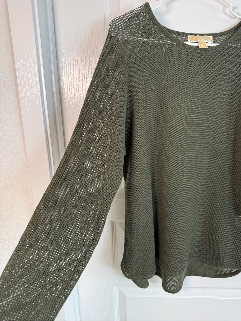 Michael Kors Olive Green Open-Knit Long Sleeve Top
